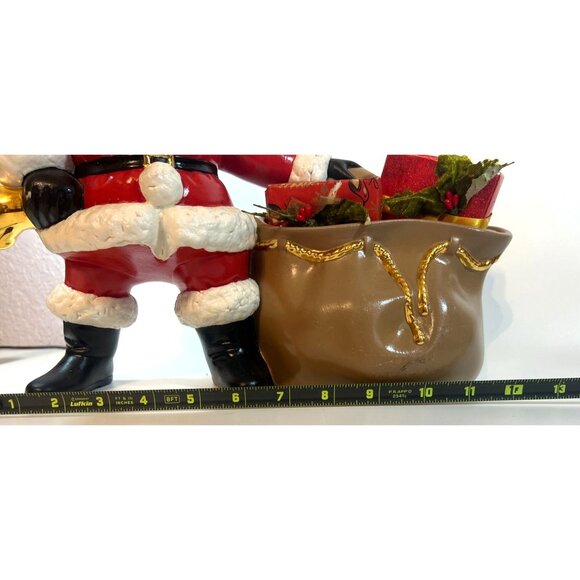 Vtg '70 Santa Claus Jolly St Nick Ceramic Figurine Gift bag bell homemade signed - Picture 8 of 9